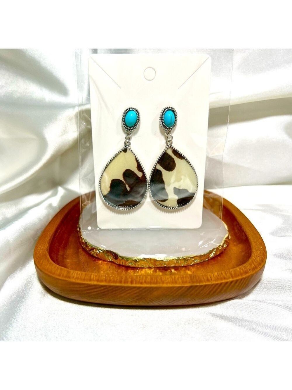 Southwestern Cow Print Teardrop Earrings